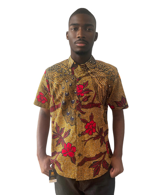 Brown Flower Short Sleeve Shirt