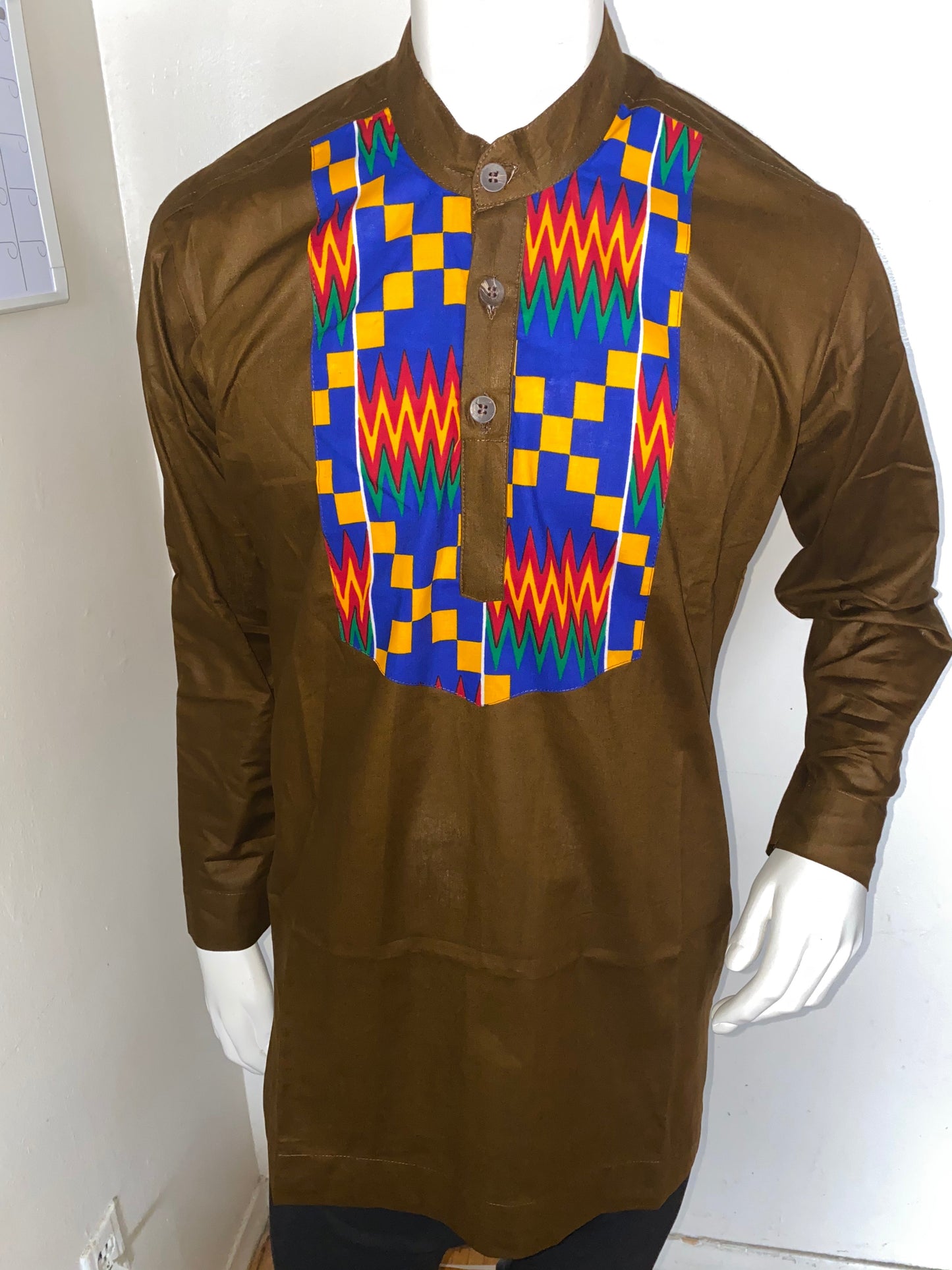 AfroGH Kente Colour Block Long Sleeve Shirt